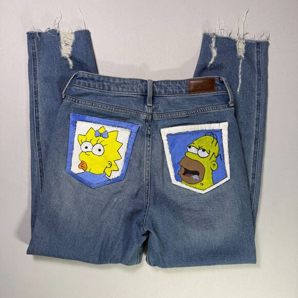 Hollister Hand Painted The Simpsons Jeans 7R 28x27 Distressed Skinny Jeans - Picture 1 of 13